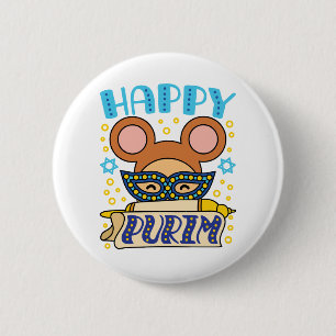 Happy Purim Jewish Holiday Mask 2 Inch Round Button