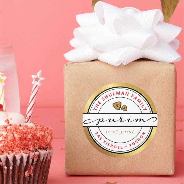 Happy Purim Mishloach Manos Kosher Details Large Classic Round Sticker (Party)