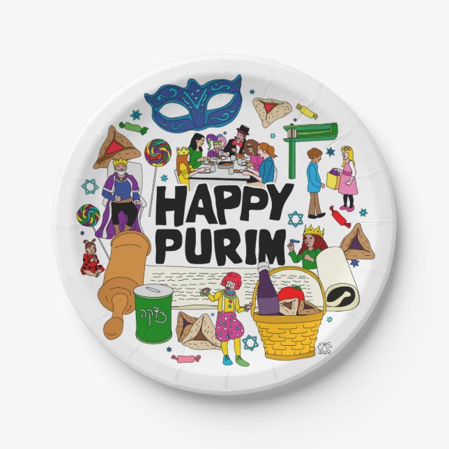 Happy Purim Paper Plates (Front)