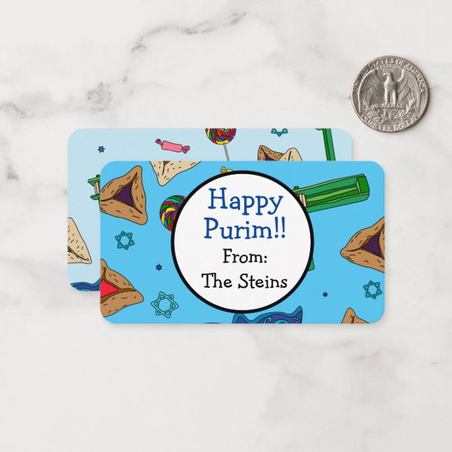 Happy Purim Personalized Note Cards (Front/Back In Situ)