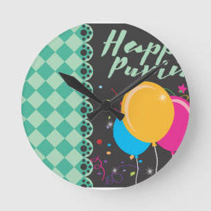 happy purim round clock