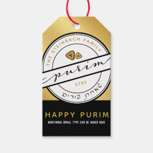 HAPPY PURIM Script Personalized Gold Gift Tag