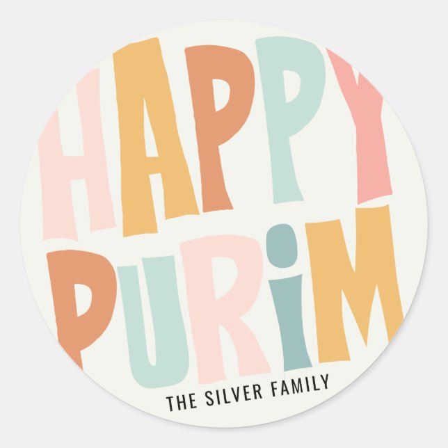 Happy Purim Sticker rond (Devant)