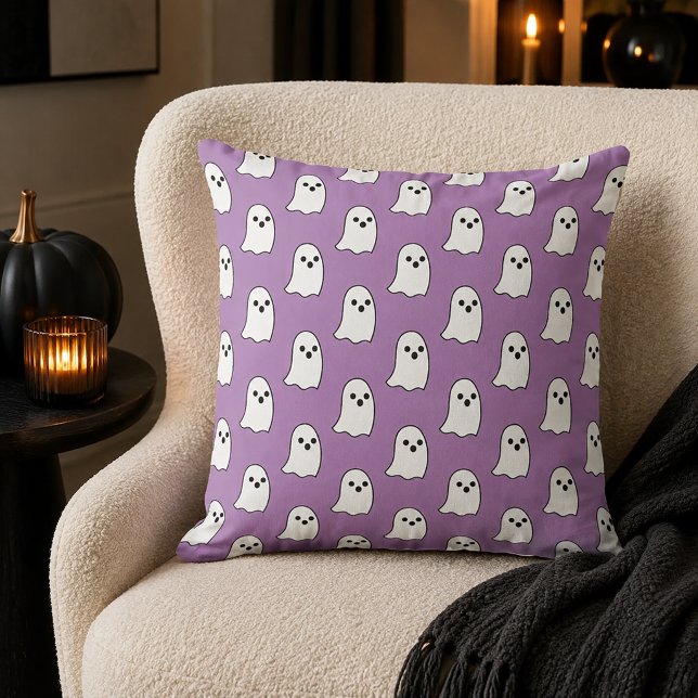 Happy Purple Ghost Pattern Halloween Boo Throw Pillow (Creator Uploaded)