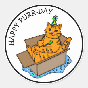 Happy Purr-Day   Cat Pun Birthday Classic Round Sticker