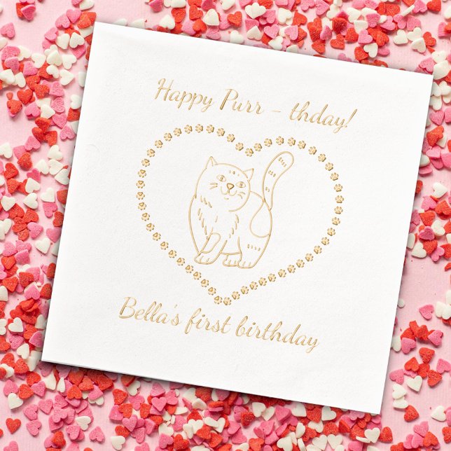 Happy purr-thday Cat Birthday party Foil Napkins (Creator Uploaded)