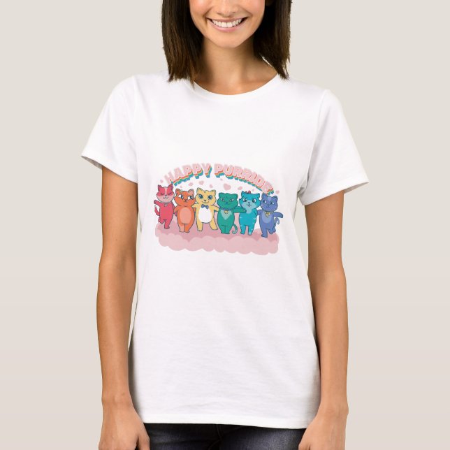 Happy Purride Rainbow Pride Cats T-Shirt (Front)