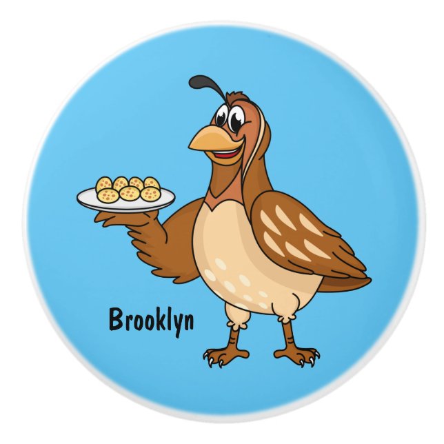 Happy quail with eggs cartoon ceramic knob (Front)
