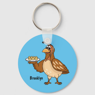 Happy quail with eggs cartoon keychain