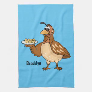 Happy quail with eggs cartoon  kitchen towel