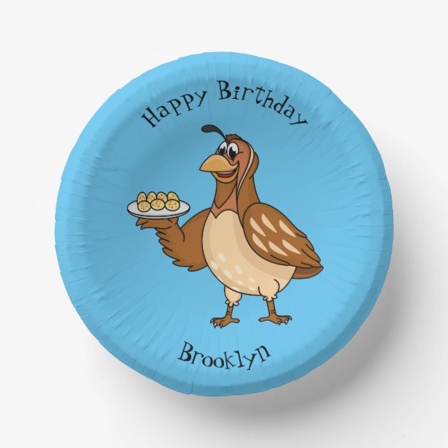 Happy quail with eggs cartoon paper plate (Front)