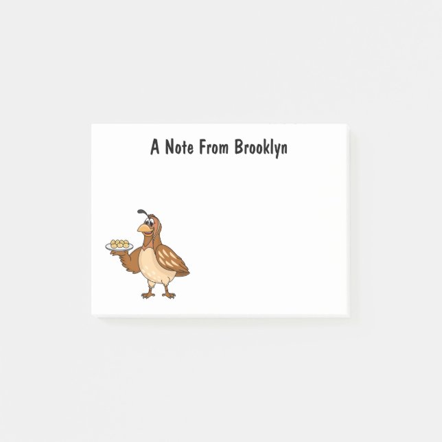 Happy quail with eggs cartoon post-it notes (Front)