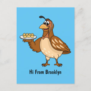 Happy quail with eggs cartoon  postcard