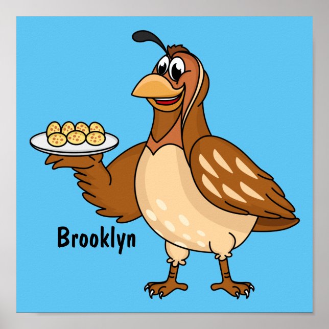 Happy quail with eggs cartoon  poster (Front)