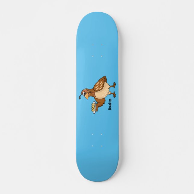 Happy quail with eggs cartoon  skateboard (Front)
