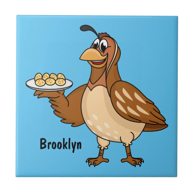 Happy quail with eggs cartoon  tile (Front)