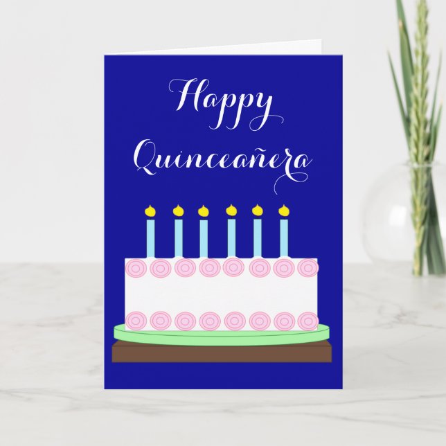 Happy Quinceañera:  Dark-blue Blank Card (Front)