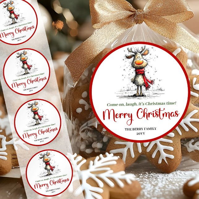 Happy quirky reindeer sticker red green artwork (Happy quirky reindeer sticker red green artwork

)