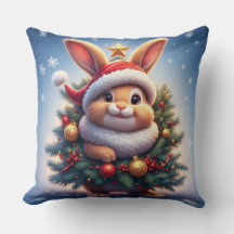 Happy Rabbit in Santa Hat 
