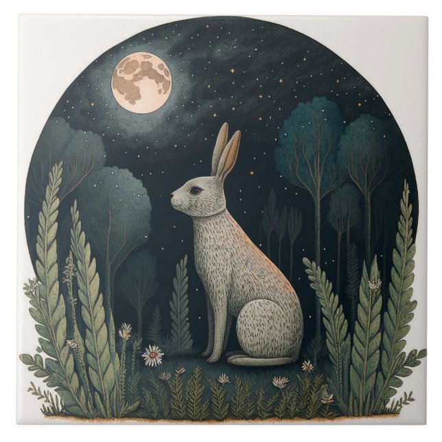 Happy Rabbit in the Moonlight Tile (Front)