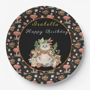 Happy Raccoon Customize Text and Colour Paper Plate