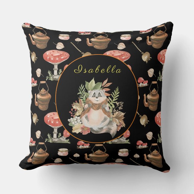 Happy Raccoon Customize Text, Colour 20"X20" Throw Pillow (Front)