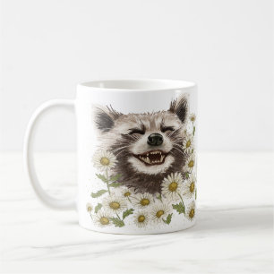Happy raccoon in daisies coffee mug
