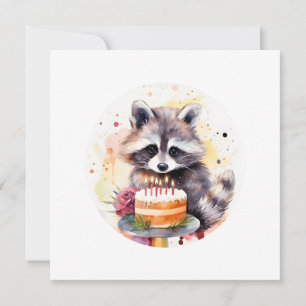 Happy Raccoon with Birthday cake Invitation