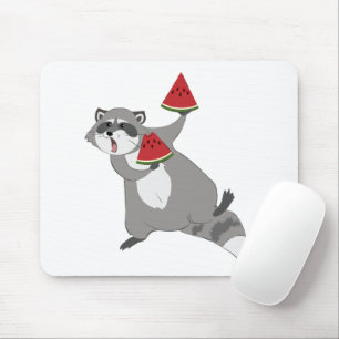 Happy raccoon with watermelon mouse pad