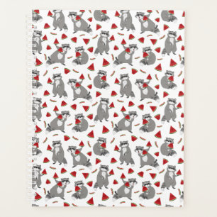 Happy raccoon with watermelon planner