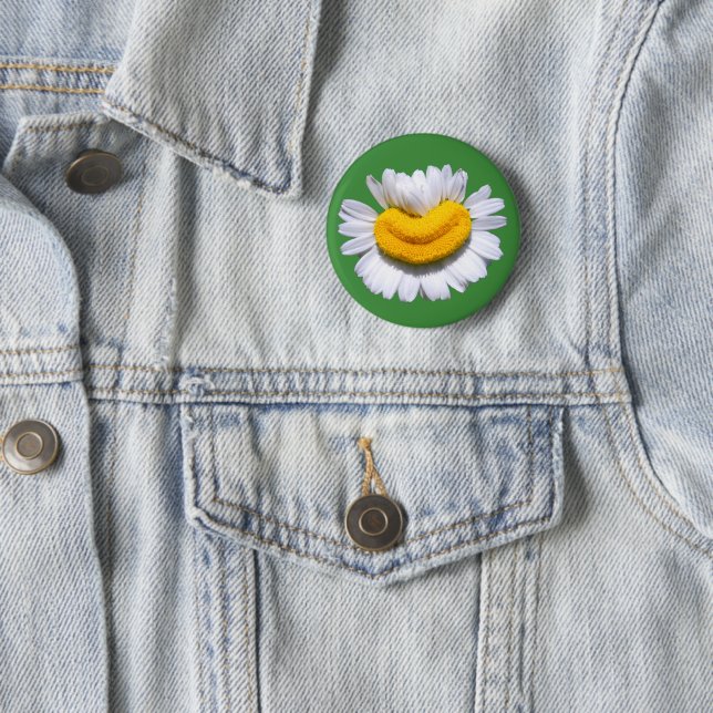 Happy Radiant Chamomile Flower Smile 2 Inch Round Button (In Situ)