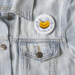 Happy Radiant Chamomile Flower Smile 2 Inch Round Button