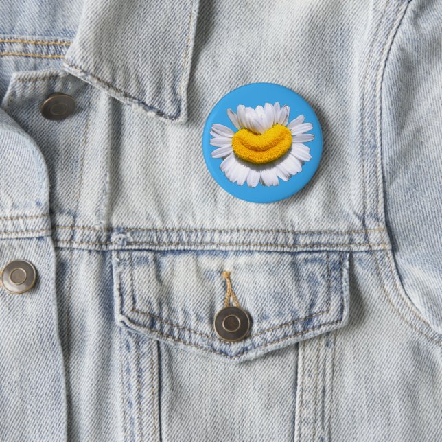 Happy Radiant Chamomile Flower Smile 2 Inch Round Button (In Situ)