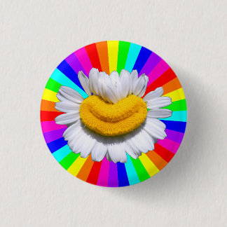 Happy Radiant Chamomile Flower Smile Rainbow Aura 1 Inch Round Button