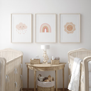 Happy Rainbow Sun Cloud Girl Nursery Decor
