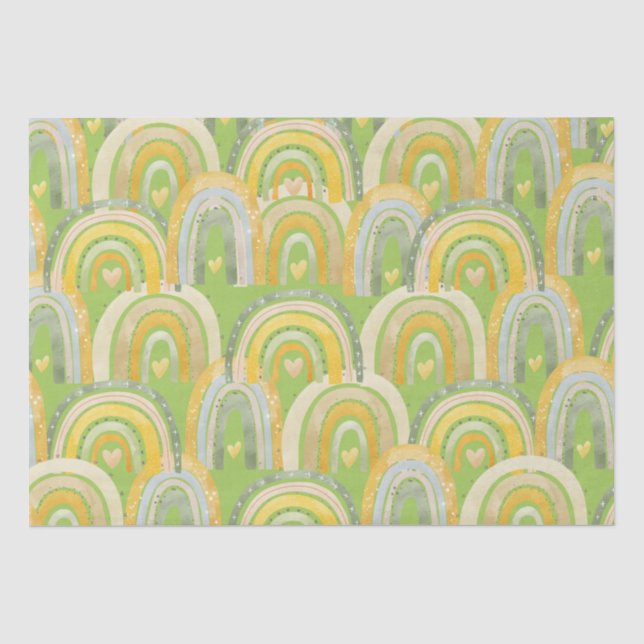 Happy Rainbows Hearts Yellow Green Tissue Paper (Front)