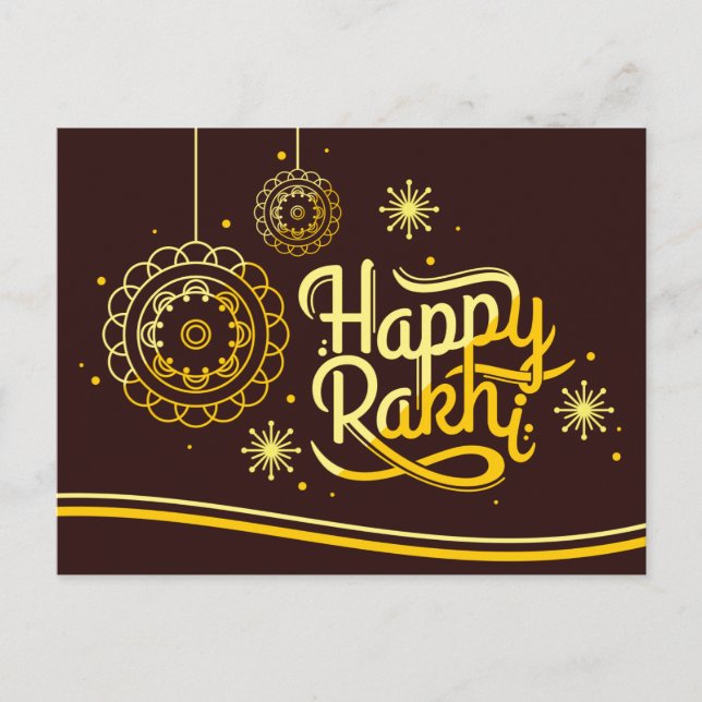 Happy Rakhi, Raksha Bandhan, brown, gold Postcard (Front)