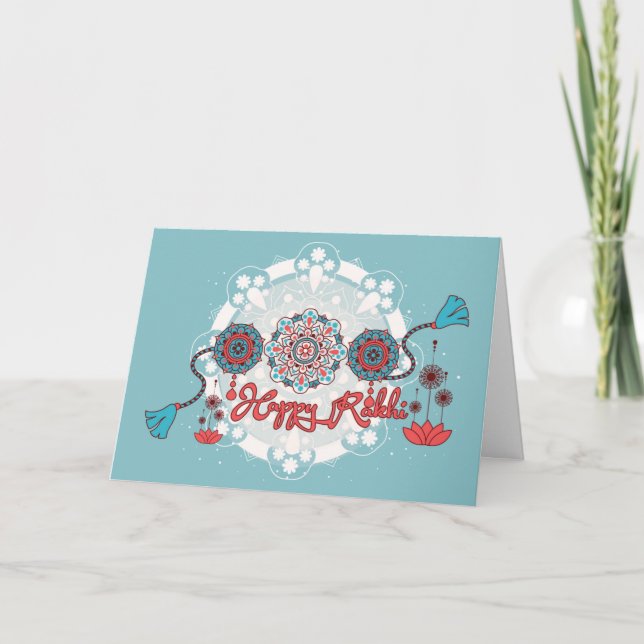 Happy Rakhi, Raksha Bandhan, dusty blue Card (Front)