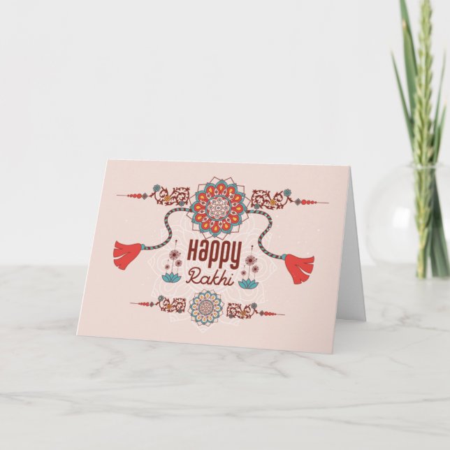 Happy Rakhi, Raksha Bandhan, dusty pink, red Card (Front)