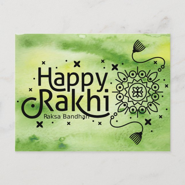 Happy Rakhi, Raksha Bandhan, green Postcard (Front)