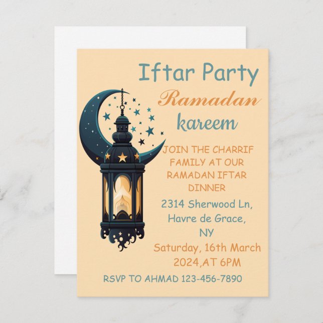 Happy Ramadan Kareem And Eid Mubarak 2024 Invitation (Front/Back)