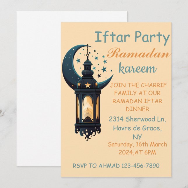Happy Ramadan Kareem And Eid Mubarak 2024 Invitation (Front/Back)