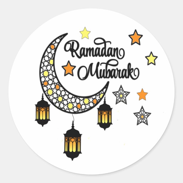 Happy Ramadan Mubarak Kareem Crescent lantern  Classic Round Sticker (Front)