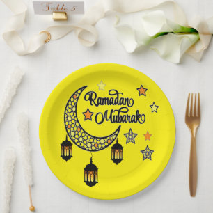 Happy Ramadan Mubarak Kareem Crescent lantern  Paper Plate