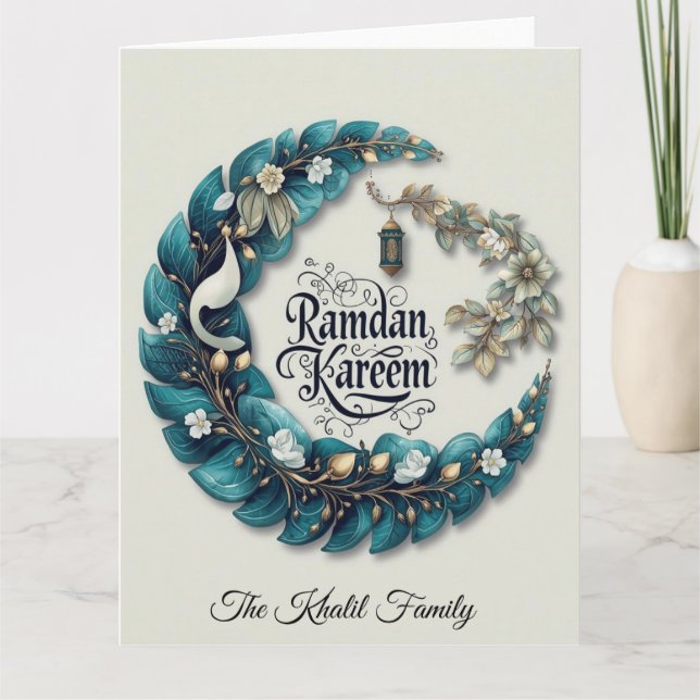 Happy Ramadan Mubarak | Ramadan Kareem Blue Muslim Card (Front)