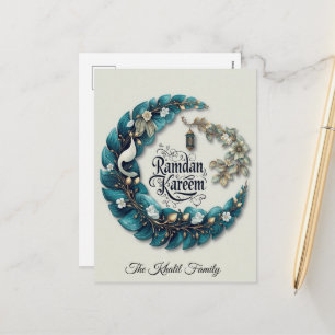 Happy Ramadan Mubarak Ramadan Kareem Blue Muslim Holiday Postcard