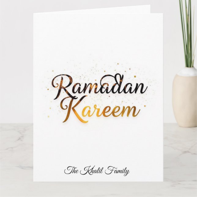 Happy Ramadan Mubarak Ramadan Kareem Gold Muslim Card (Front)