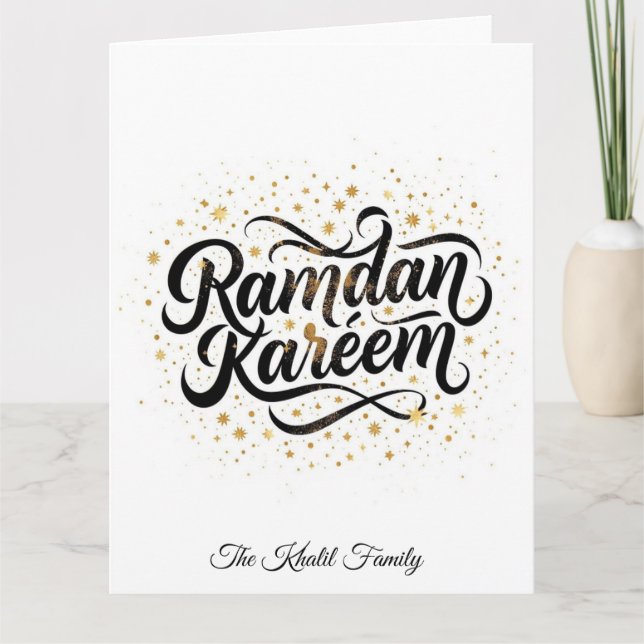 Happy Ramadan Mubarak Ramadan Kareem Gold Muslim Card (Front)