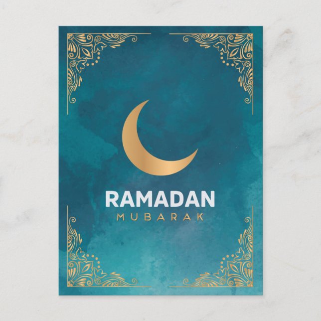 Happy Ramadan Mubarak | Ramadan Kareem Gold Muslim Holiday Postcard (Front)