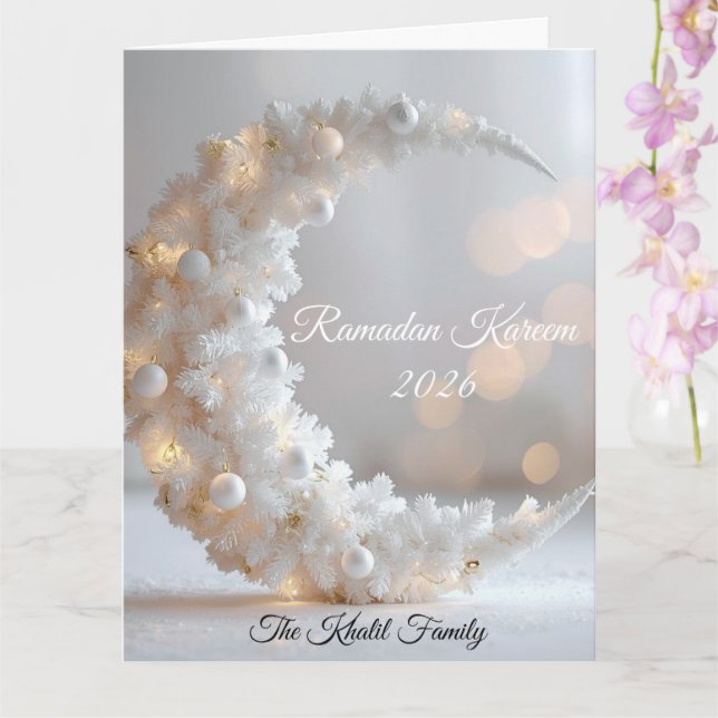 Happy Ramadan Mubarak Ramadan Kareem White Muslim Card (Orchid)